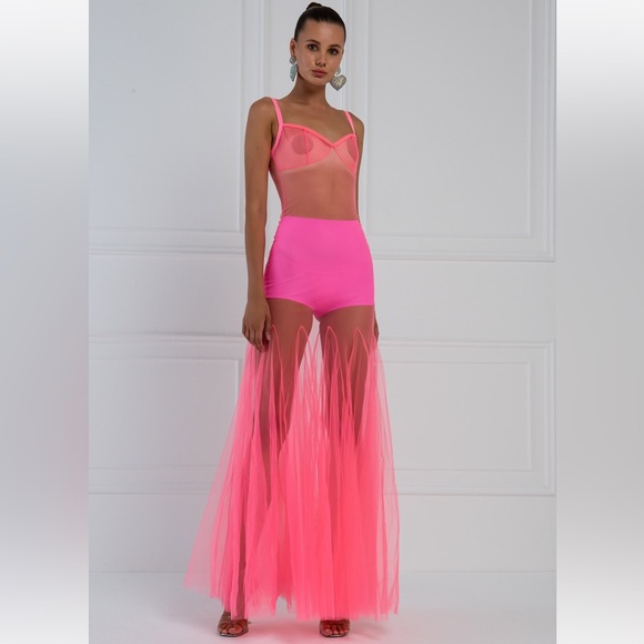 Kiki Riki Dresses & Skirts - NWT Kiki Riki Neon Pink Transparent Tulle Dress LARGE